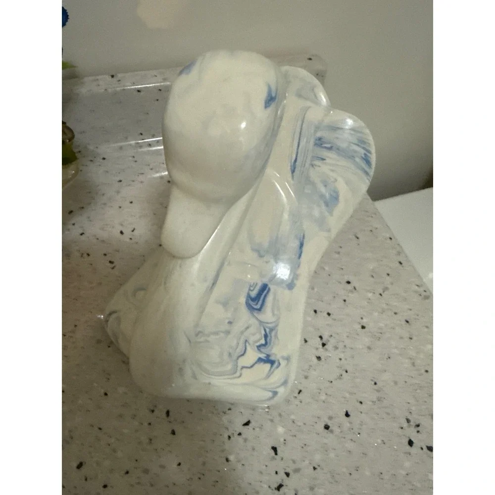 Vintage Blue and White Marble Ceramic Swan Figurine Studio Pottery 1002